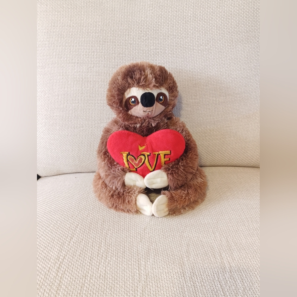 Dan Dee Sloth Plush Brown w/ Red Love Heart 12"